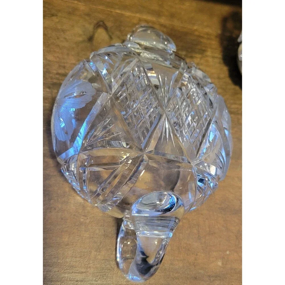 Antique Etched & Cut Crystal Floral Motif Sugar Bowl - 1930's